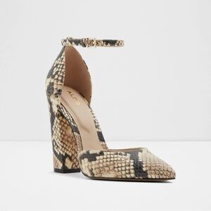 Aldo Nicholes Beige and Black Snakeskin Block Heel Pumps